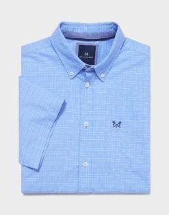 Short Sleeve Check Oxford Shirt 9 Short Sleeve Check Oxford Shirt -Crew Clothing MSB067 MSKYWHT 6