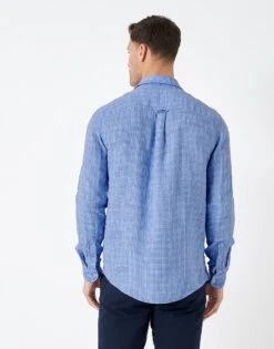 Long Sleeve Linen Check Shirt 7 Long Sleeve Linen Check Shirt -Crew Clothing MSB068 BLUES 2