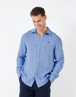 Long Sleeve Linen Check Shirt 8 Long Sleeve Linen Check Shirt -Crew Clothing MSB068 BLUES 3