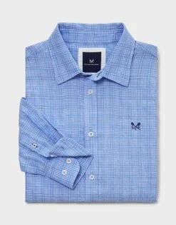 Long Sleeve Linen Check Shirt 9 Long Sleeve Linen Check Shirt -Crew Clothing MSB068 BLUES 6