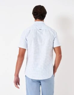 Short Sleeve Grid Check Oxford Shirt -Crew Clothing MSB077 SKYWHT 2