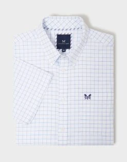 Short Sleeve Grid Check Oxford Shirt -Crew Clothing MSB077 SKYWHT 6
