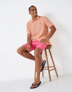 Short Sleeve Linen Grid Check Shirt