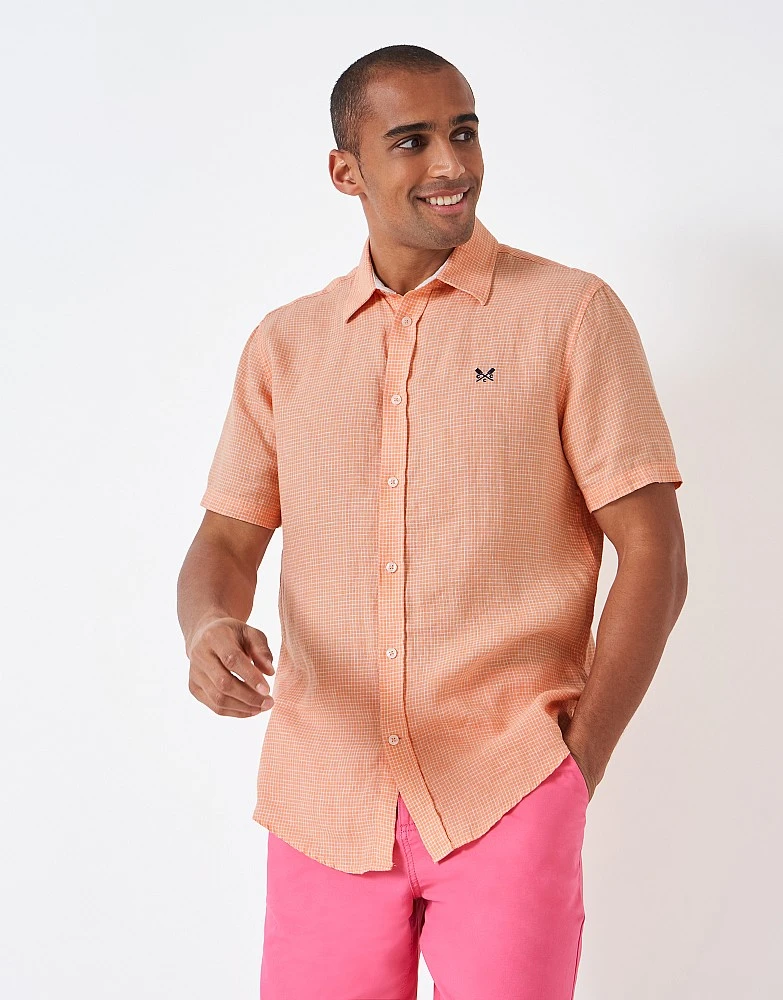 Short Sleeve Linen Grid Check Shirt 4 Short Sleeve Linen Grid Check Shirt - Image 4