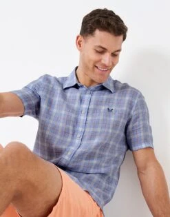 Short Sleeve Check Cotton Linen Shirt