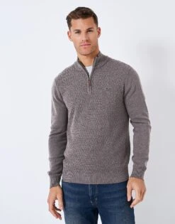 Double Lattice Stitch Half Zip Jumper -Crew Clothing MSC009 DKTAUPE 2