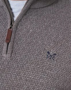 Double Lattice Stitch Half Zip Jumper -Crew Clothing MSC009 DKTAUPE 3
