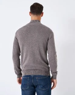 Double Lattice Stitch Half Zip Jumper -Crew Clothing MSC009 DKTAUPE 4