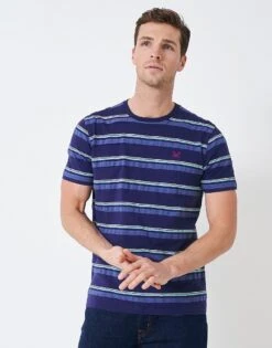Perran Textured Stripe T-Shirt -Crew Clothing MSE042 TWILIBLU 3