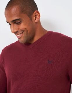 Organic Cotton V Neck Jumper -Crew Clothing MTC101 CORDOVAN 2