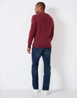 Organic Cotton V Neck Jumper -Crew Clothing MTC101 CORDOVAN 3