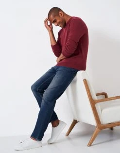 Organic Cotton V Neck Jumper -Crew Clothing MTC101 CORDOVAN 4