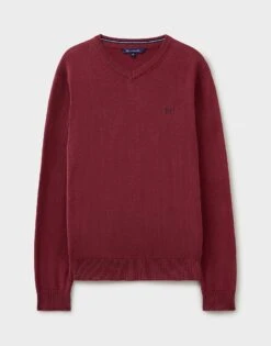 Organic Cotton V Neck Jumper -Crew Clothing MTC101 CORDOVAN 6