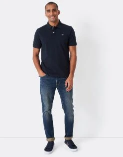 Navy Cotton Pique Polo Shirt -Crew Clothing MTE102 NAVY 2