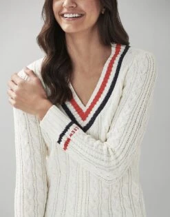 Oval Jumper -Crew Clothing WOD060 WHITERED 3