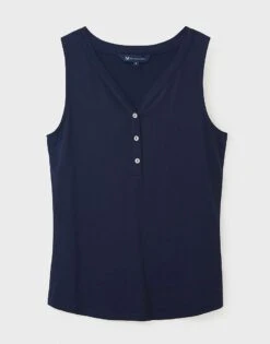 Henley Vest Top -Crew Clothing WOE284 NAVY 3