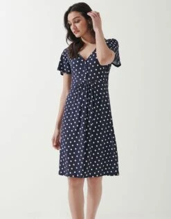 Sustainable Short Sleeve Button Front Jersey Tea Dress