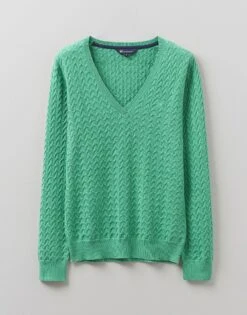 Heritage Cable V Neck Jumper 7 Heritage Cable V Neck Jumper -Crew Clothing WPD023 GREEN 3