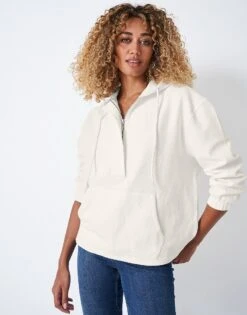 White Waffle Popover Cotton Hoodie