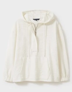 White Waffle Popover Cotton Hoodie -Crew Clothing WQF028 WHTLINEN 3