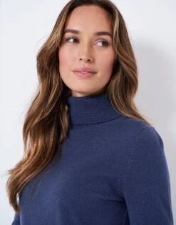 Libby Merino Cashmere Roll Neck Jumper 8 Libby Merino Cashmere Roll Neck Jumper -Crew Clothing WRD034 NAVY 3