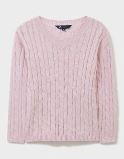 Chunky Cable V Neck Jumper -Crew Clothing WRD052 LILAC 3