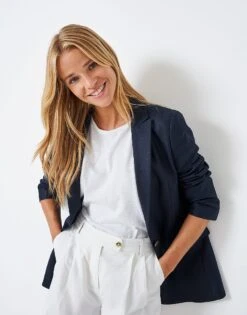 Linen Blend Blazer 8 Linen Blend Blazer -Crew Clothing WSA045 DKNAVY 3