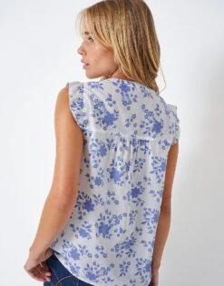 Lydia Ruffle Sleeve Cotton Blouse -Crew Clothing WSC059 BLUE 2