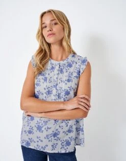 Lydia Ruffle Sleeve Cotton Blouse -Crew Clothing WSC059 BLUE 3