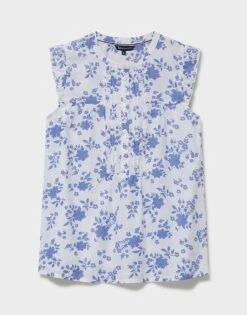 Lydia Ruffle Sleeve Cotton Blouse -Crew Clothing WSC059 BLUE 6