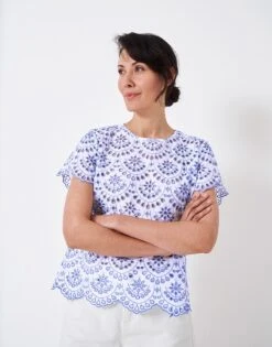 Meadow Contrast Broderie Top 10 Meadow Contrast Broderie Top -Crew Clothing WSC076 WHTCRNF 4