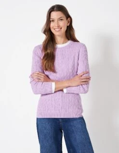 Heritage Cotton Cashmere Cable Knit Jumper -Crew Clothing WSD030 LILAC 3