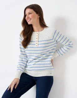 Button Henley Stripe Knit Jumper