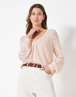 Chevron Pointelle Sleeve Cardigan