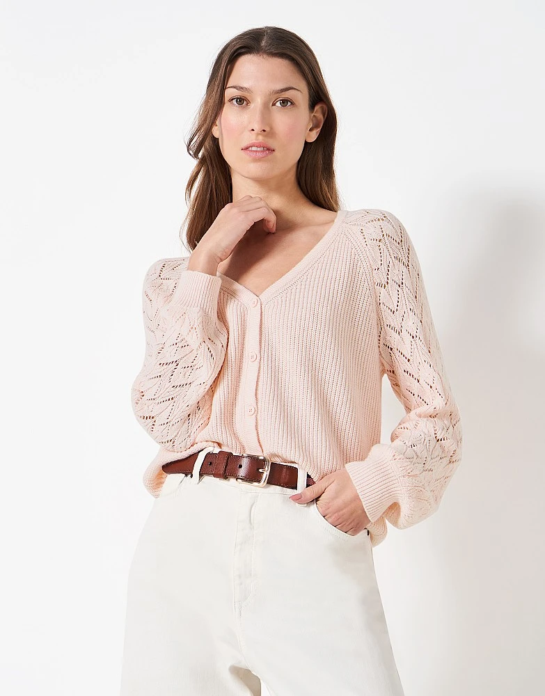 Chevron Pointelle Sleeve Cardigan 1 Chevron Pointelle Sleeve Cardigan