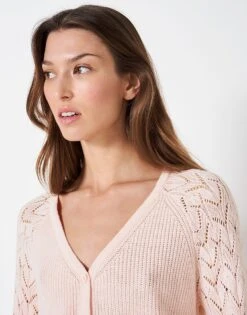 Chevron Pointelle Sleeve Cardigan 7 Chevron Pointelle Sleeve Cardigan -Crew Clothing WSD293 PALEPINK 2