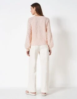 Chevron Pointelle Sleeve Cardigan 8 Chevron Pointelle Sleeve Cardigan -Crew Clothing WSD293 PALEPINK 3