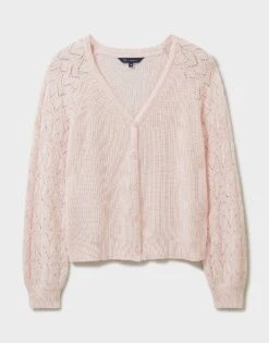 Chevron Pointelle Sleeve Cardigan 9 Chevron Pointelle Sleeve Cardigan -Crew Clothing WSD293 PALEPINK 6