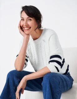 Rita 3/4 Sleeve Cable Knit Stripe Jumper