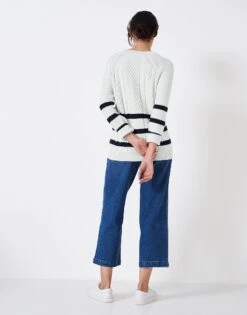 Rita 3/4 Sleeve Cable Knit Stripe Jumper -Crew Clothing WSD297 WHTNVY 2