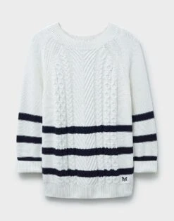 Rita 3/4 Sleeve Cable Knit Stripe Jumper -Crew Clothing WSD297 WHTNVY 6