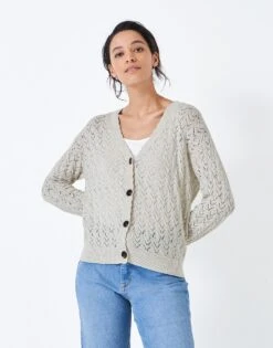 Scallop Edge Pointelle Cardigan -Crew Clothing WSD924 LTGREYMEL 3