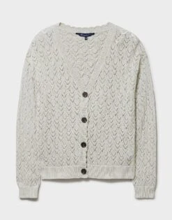 Scallop Edge Pointelle Cardigan -Crew Clothing WSD924 LTGREYMEL 6