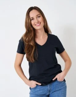 Perfect V Neck Slub T-Shirt -Crew Clothing WSE050 NAVY 3