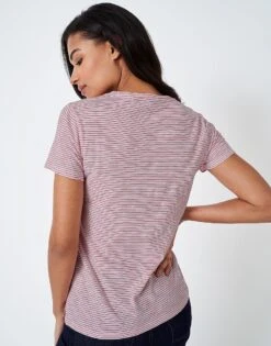 Perfect V Neck Striped Slub T-Shirt -Crew Clothing WSE050 REDWHTLIN 2