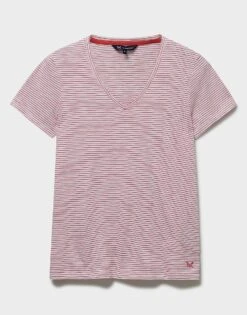 Perfect V Neck Striped Slub T-Shirt -Crew Clothing WSE050 REDWHTLIN 6
