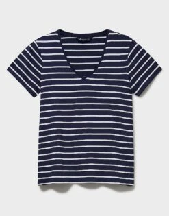 Breton V Neck T-Shirt -Crew Clothing WSE091 NAVYWHT 6