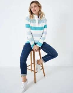 Blue White Stripe Half Button Sweatshirt