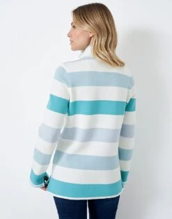 Blue White Stripe Half Button Sweatshirt -Crew Clothing WSF008 BLUWHT 4