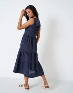 Lace Yolk Jersey Sleeveless Dress -Crew Clothing WSJ137 NAVY 2